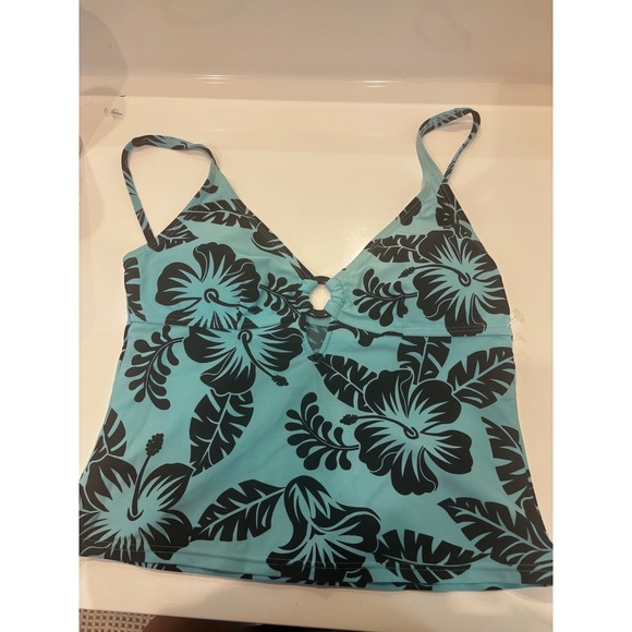 Ocean Dream Other - Ocean Dream Turquoise Black Hibiscus Floral O-Ring Tankini Swim Top Womens 10